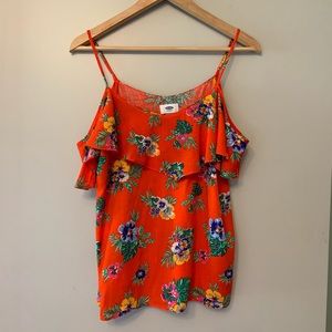 Euc Old Navy Red Flowered Cold Shoulder Top
